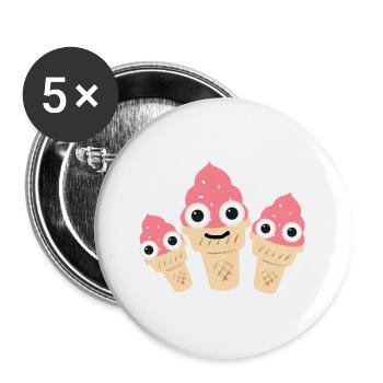 Crème glacée, softice, famille, famille de crème glacée, cornet de crème glacée - Lot de 5 petits badges (25 mm) - blanc - Devant