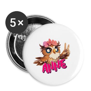 ANNA - Beautiful girl name with cute OWL - Buttons small 1''/25 mm (5-pack) - white - Front