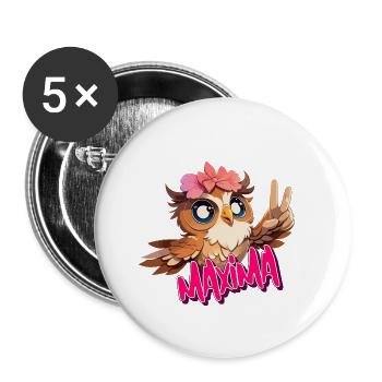 MAXIMA - Beau prénom de fille avec hibou mignon - Lot de 5 petits badges (25 mm) - blanc - Devant