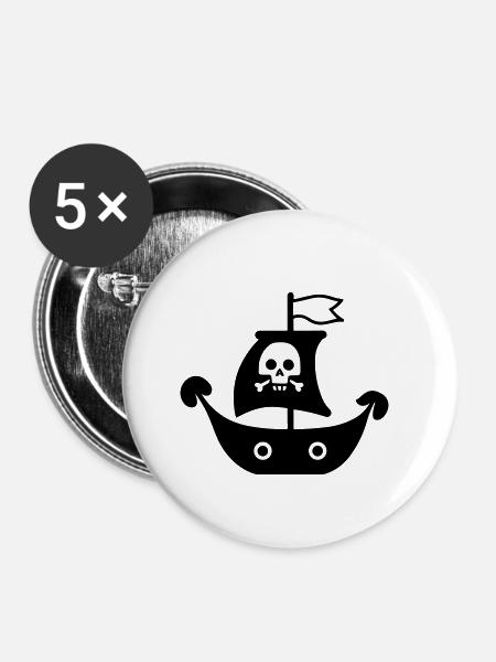 Piratenschiff - Buttons klein 25 mm (5er Pack) - Weiß