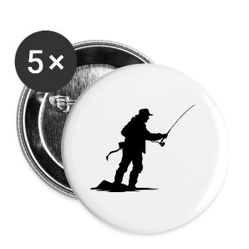 Fishing Man Silhouette - Buttons small 1''/25 mm (5-pack) - white - Front