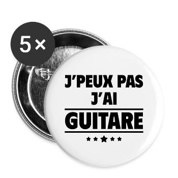 J'peux pas j'ai guitare, guitariste, cadeau noël - Lot de 5 petits badges (25 mm) - blanc - Devant