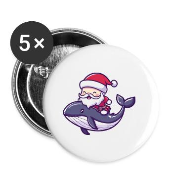 Baleine Père Noël Dessin animé - Lot de 5 petits badges (25 mm) - blanc - Devant