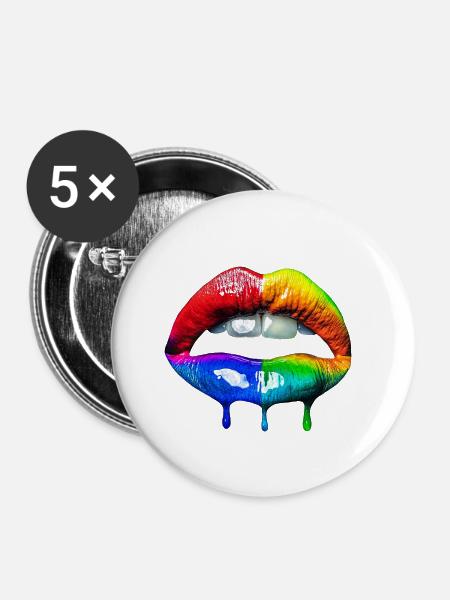 Regenbogen Lippen - Buttons klein 25 mm (5er Pack) - Weiß
