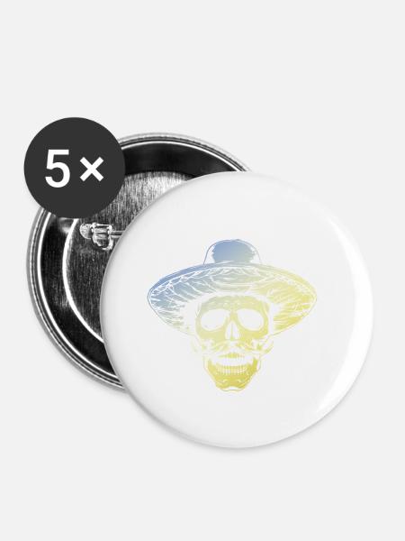 Mexikaner Skull - Buttons klein 25 mm (5er Pack) - Weiß
