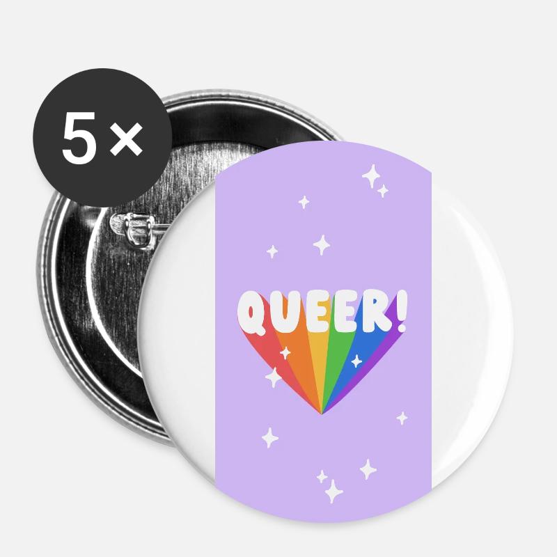 Queer Regenbogen - Buttons klein 25 mm (5er Pack) - Weiß