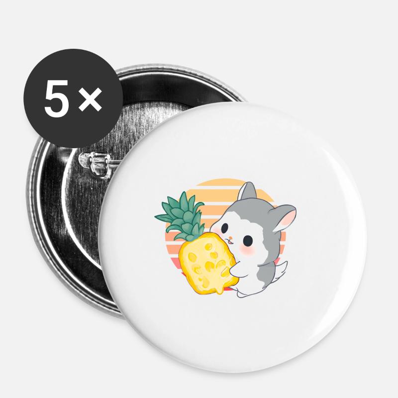 Chinchilla liebt Ananas - Buttons klein 25 mm (5er Pack) - Weiß