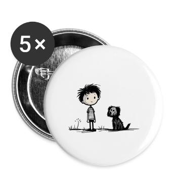 Garçon avec chien - Lot de 5 petits badges (25 mm) - blanc - Devant