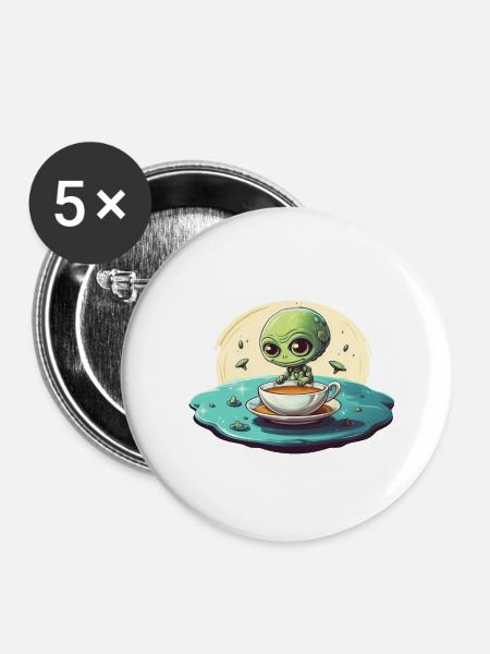 grünes alien kaffee kaffeetrinker - Buttons klein 25 mm (5er Pack) - Weiß