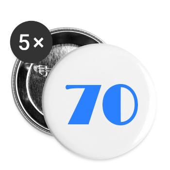 70 JAHRE. 70-JÄHRIGES JUBILÄUM. GEBURTSTAG 70 JAHRE. 70 - Buttons klein 25 mm (5er Pack) - Weiß - Vorne