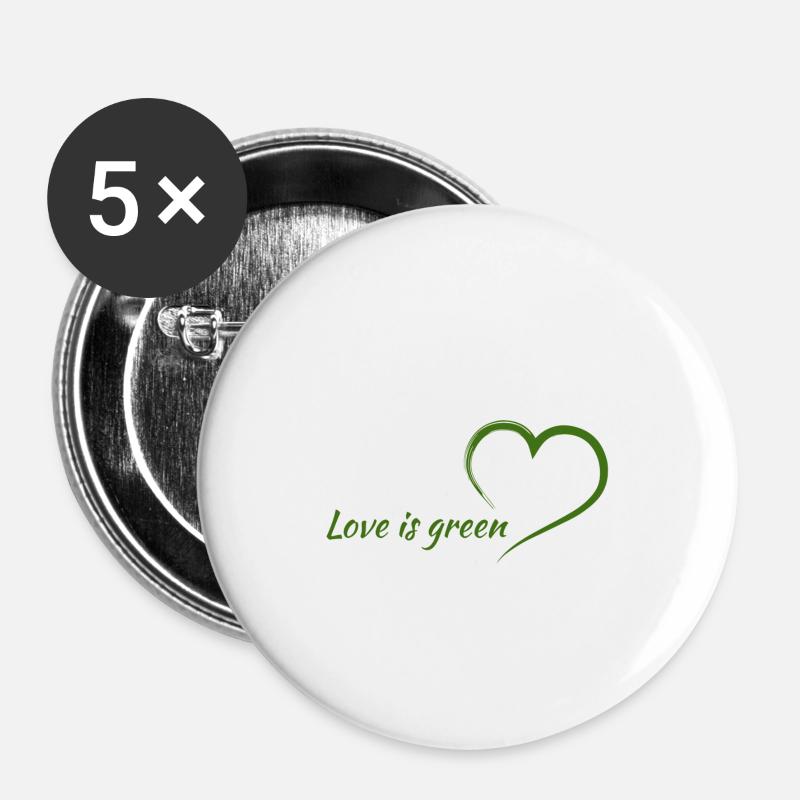 Love is green - go vegan - Buttons klein 25 mm (5er Pack) - Weiß