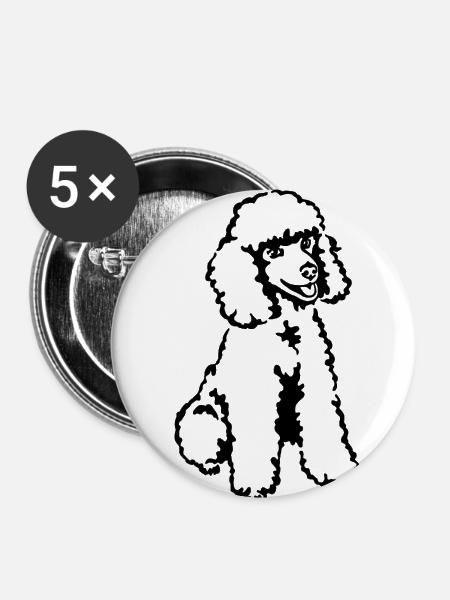 Pudel - Buttons klein 25 mm (5er Pack) - Weiß