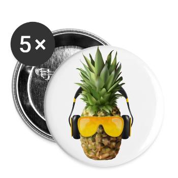 Ananas mit Kopfhörer - Buttons klein 25 mm (5er Pack) - Weiß - Vorne