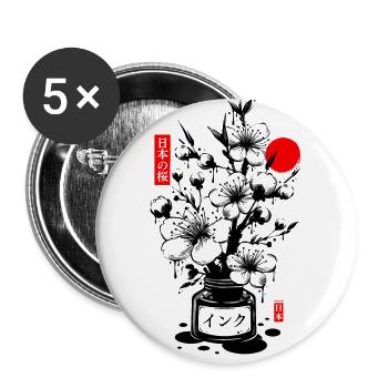 Encre cerisier japonais - noir - Lot de 5 petits badges (25 mm) - blanc - Devant