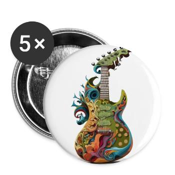 Psychedelischer Groove: Coole Weed Head Gitarre - Buttons klein 25 mm (5er Pack) - Weiß - Vorne