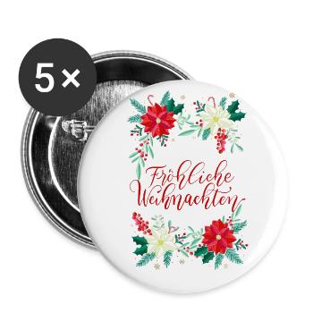 Fröhliche Weihnachten - Buttons klein 25 mm (5er Pack) - Weiß - Vorne