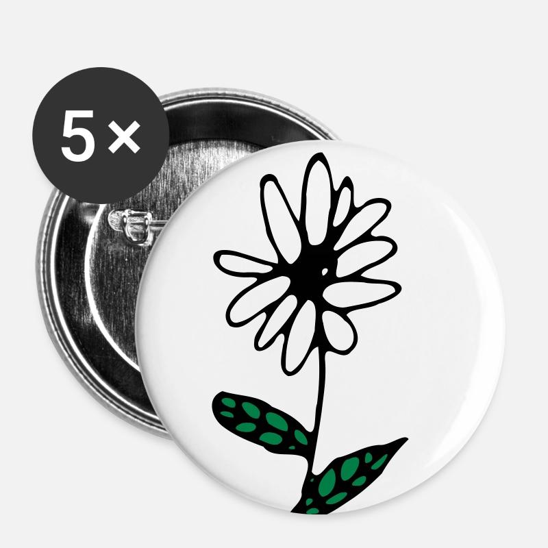 Flower floral plant design as a vector graphic - Buttons small 1''/25 mm (5-pack) - white