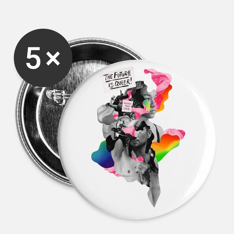 L’avenir est queer! | CSD Leipzig Design 2023 - Lot de 5 petits badges (25 mm) - blanc