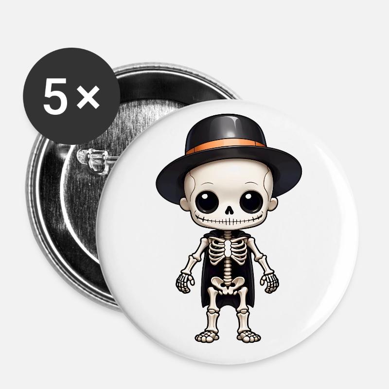 Halloween - Cute Death - Skeleton with Hat - Buttons small 1''/25 mm (5-pack) - white