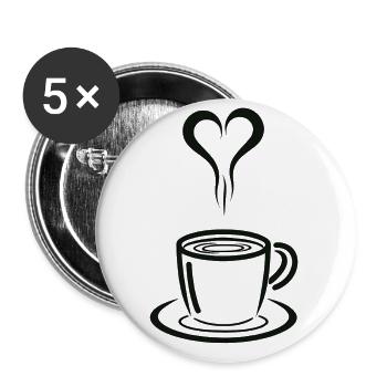 Tasse à café, tasse à thé, amour Barista - Lot de 5 petits badges (25 mm) - blanc - Devant