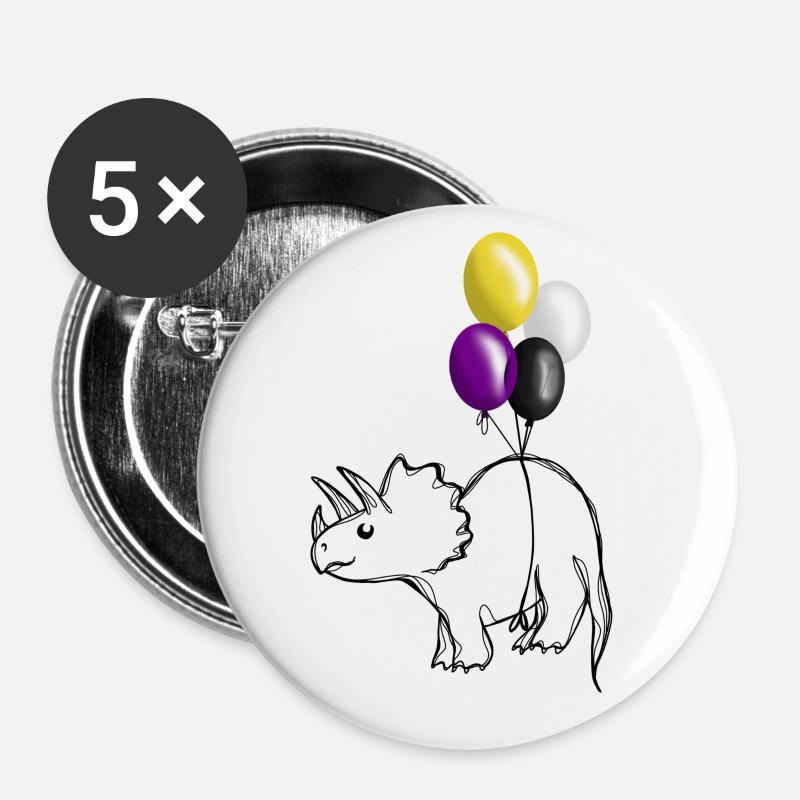 Pridosaurus Dinosaurier Nichtbinär - Buttons klein 25 mm (5er Pack) - Weiß