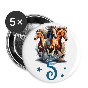 Geburtstag 5 Mädchen Pferd Reiten Stall Fünfter 5 - Buttons klein 25 mm (5er Pack) - Weiß - Vorne