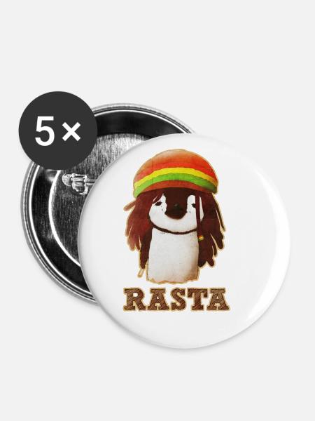 Rasta Pinguin - Buttons klein 25 mm (5er Pack) - Weiß