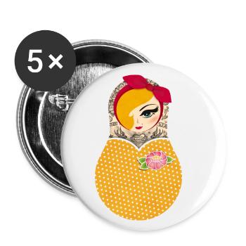 Matroschka Jayne - gelbes Kleid - Buttons klein 25 mm (5er Pack) - Weiß - Vorne