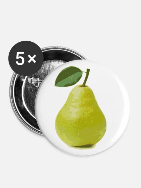 Birne, Pear - Buttons klein 25 mm (5er Pack) - Weiß