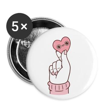 Montrez un peu d'amour, le cœur sur le doigt - Lot de 5 petits badges (25 mm) - blanc - Devant