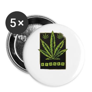 Stoner Cannabisblatt - Buttons klein 25 mm (5er Pack) - Weiß - Vorne