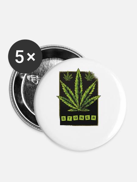 Stoner Cannabisblatt - Buttons klein 25 mm (5er Pack) - Weiß