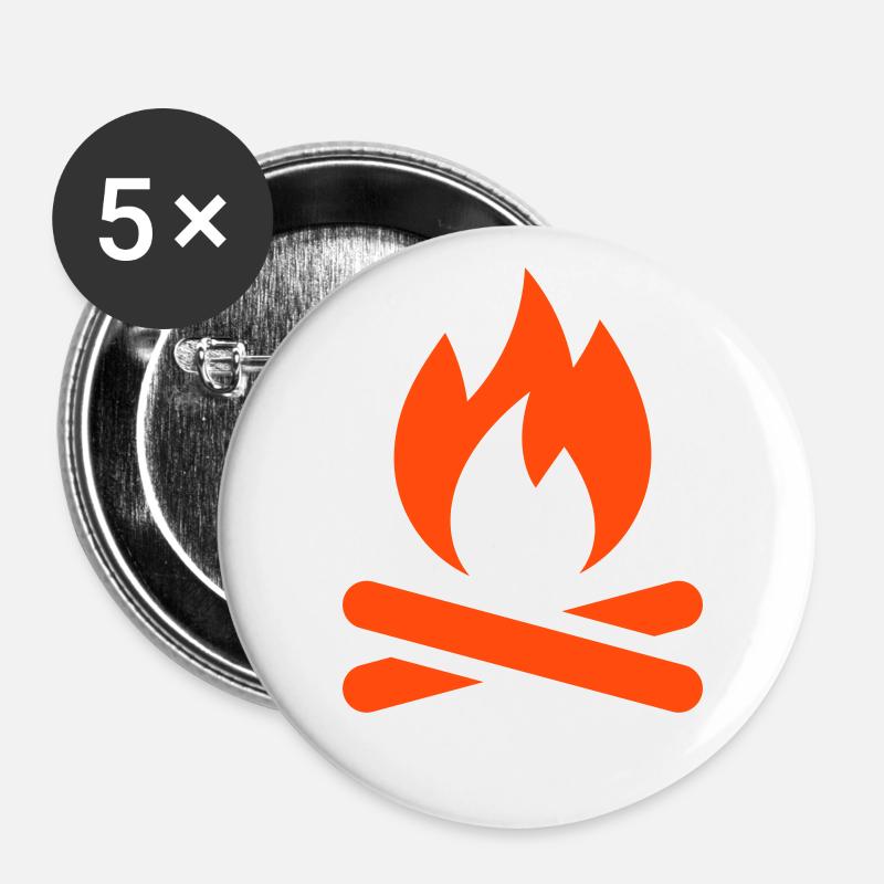 Feuer Lagerfeuer - Buttons klein 25 mm (5er Pack) - Weiß