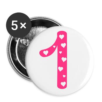 1 anniversaire avec le cœur - Lot de 5 petits badges (25 mm) - blanc - Devant