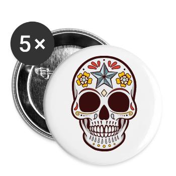 Crâne de sucre - Lot de 5 petits badges (25 mm) - blanc - Devant