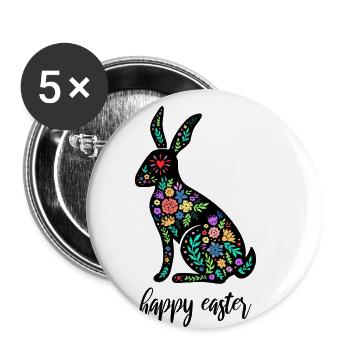 Happy Easter - Bunter Osterhase Floral - Buttons klein 25 mm (5er Pack) - Weiß - Vorne