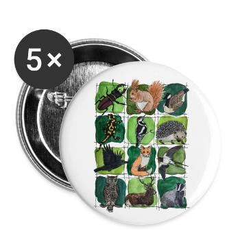 Waldtiere Wildtiere Naturschutz Wildnis Fernweh - Buttons klein 25 mm (5er Pack) - Weiß - Vorne