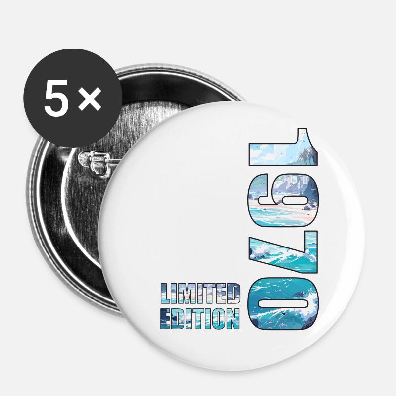 1970 Idée d’anniversaire de T-shirt en édition limitée - Lot de 5 petits badges (25 mm) - blanc