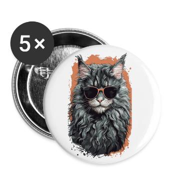 La fraîcheur du chat Maine Coon en forme de chat - Lot de 5 petits badges (25 mm) - blanc - Devant