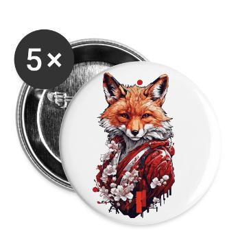 Magic Fox & Cherry Blossoms Japanese Aesthetics - Buttons small 1''/25 mm (5-pack) - white - Front