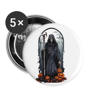 Retro Grim Reaper Pumpkin Halloween Horror Design - Buttons small 1''/25 mm (5-pack) - white - Front