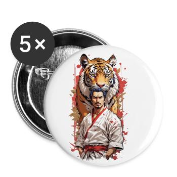 Tigre Martial Artiste Rétro Arts Martiaux Style d’Art - Lot de 5 petits badges (25 mm) - blanc - Devant