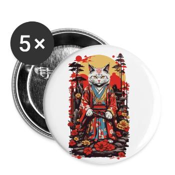 Kimono tragende Katze Shogun Ästhetik Japan Design - Buttons klein 25 mm (5er Pack) - Weiß - Vorne