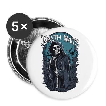 Sensenmann "Der Tod wartet" Gothic Kunst - Buttons klein 25 mm (5er Pack) - Weiß - Vorne