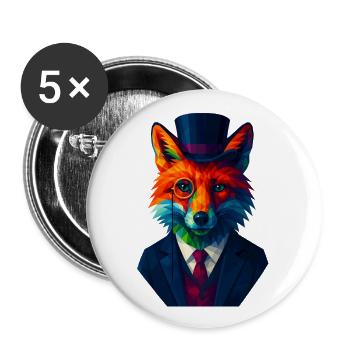 WPAP Stil Tiere - Fuchs eleganter Anzug Monokel - Buttons klein 25 mm (5er Pack) - Weiß - Vorne