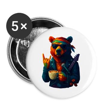 WPAP Stil Tiere - Grizzlybär Gitarrist & Stirnband - Buttons klein 25 mm (5er Pack) - Weiß - Vorne