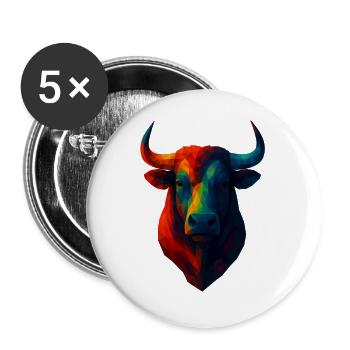WPAP Polygon Stil Tiere - Stier Porträt - Buttons klein 25 mm (5er Pack) - Weiß - Vorne