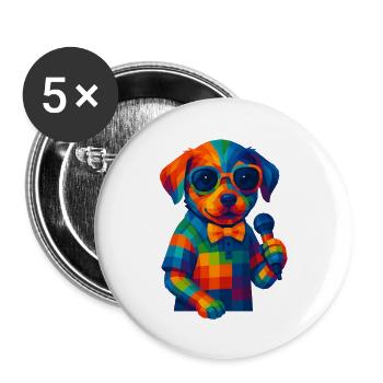 WPAP Polygon Stil Tiere - Hundewelpe Sonnenbrille - Buttons klein 25 mm (5er Pack) - Weiß - Vorne