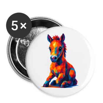 WPAP Polygon Kawaii Style Animaux Bébé Cheval Poulain - Lot de 5 petits badges (25 mm) - blanc - Devant