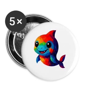 WPAP Polygon Kawaii Stil Tiere Baby Hai - Buttons klein 25 mm (5er Pack) - Weiß - Vorne
